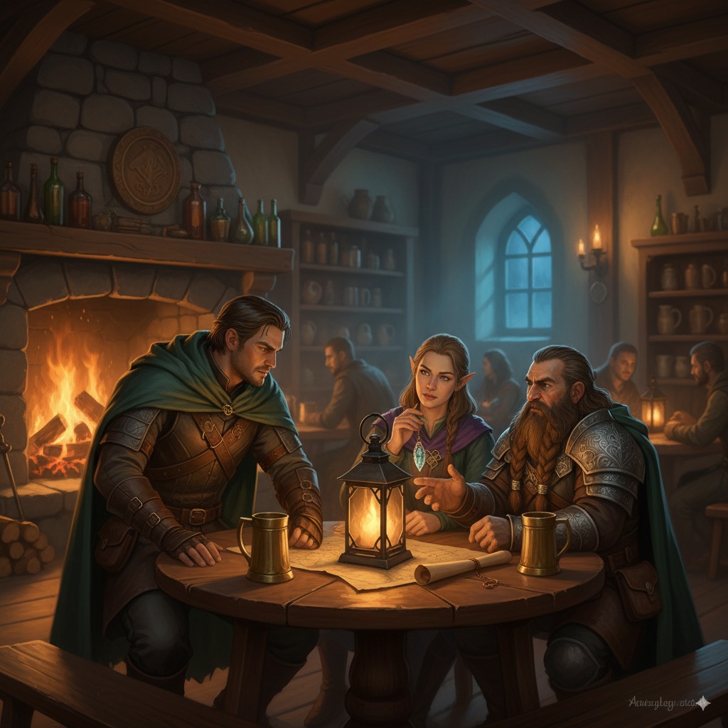 Warm tavern where adventurers plan their next quest